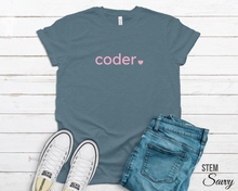 Load image into Gallery viewer, Coder with Heart Bella+Canvas Unisex Tee Women in STEM - Female Engineer - Girls Who Code - Engineer Gift - STEMinist