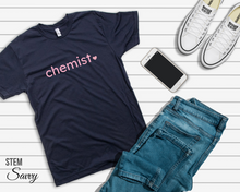 Load image into Gallery viewer, Chemist with Heart Bella+Canvas Unisex Tee- Women in STEM - Female Engineer Gift - STEMinst