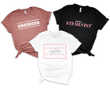 Load image into Gallery viewer, 100% STEMinist Bella+Canvas Soft Tee - Women in STEM - Girls Love Tech Gift - Girls Who Code - Smart Tech