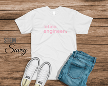 Load image into Gallery viewer, Latina Engineer with Heart Bella+Canvas Unisex Tee Women in STEM - Ingeniera - STEMinist