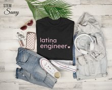 Load image into Gallery viewer, Latina Engineer with Heart Bella+Canvas Unisex Tee Women in STEM - Ingeniera - STEMinist