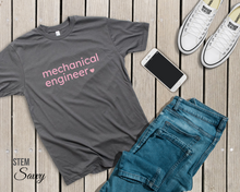 Load image into Gallery viewer, Mechanical Engineer with Heart Bella+Canvas Unisex Tee Women in STEM - Female Engineer - Engineer Gift - STEMinist - Robotics