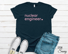 Load image into Gallery viewer, Nuclear Engineer with Heart Bella+Canvas Unisex Tee Women in STEM - Female Engineer - Engineer Gift