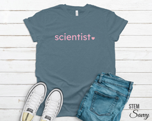 Load image into Gallery viewer, Scientist with Heart Bella+Canvas Unisex Tee- Women in STEM - Female Scientist Gift- STEMinst