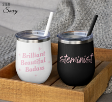 Load image into Gallery viewer, STEMinist Wine Tumbler - Copper Vacuum Insulated Cup, 12oz - Female Engineer Gift - Scientist - Women in STEM - Graduation Gift for Her