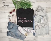 Load image into Gallery viewer, Latina Engineer with Heart Bella+Canvas Unisex Tee Women in STEM - Ingeniera - STEMinist
